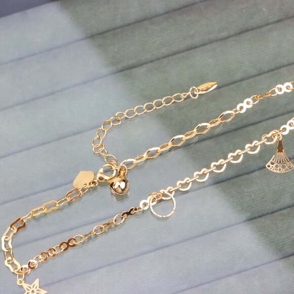 "Rose Gold Anklet with Fan, Star & Circle Charms, XPAL1174 - Picture 9 of 12